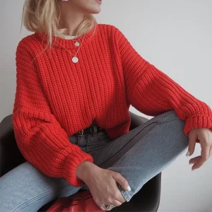 Casual Solid Color O Neck Loose Knitwear