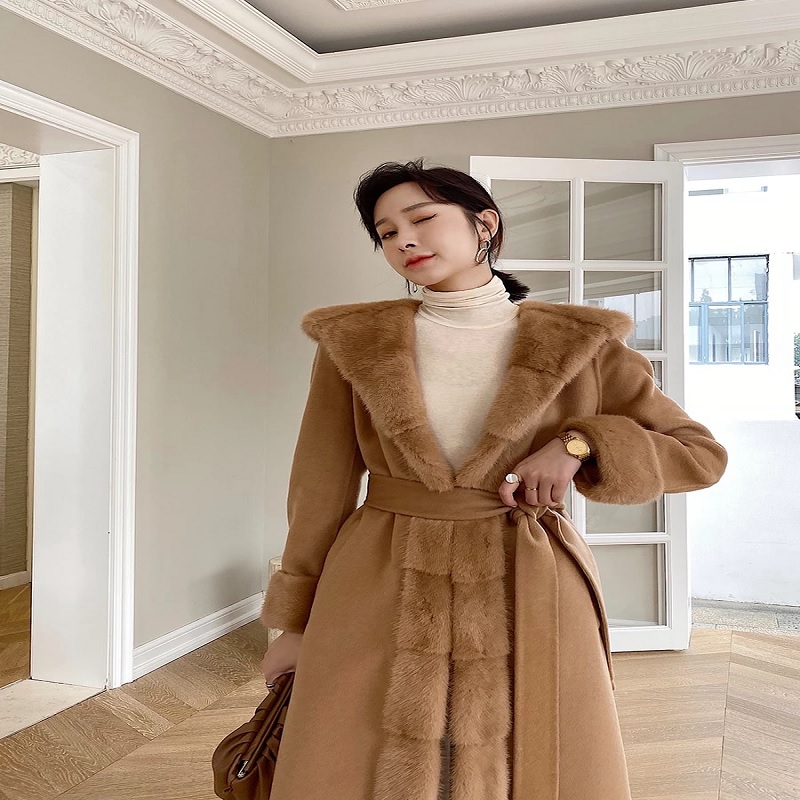 Fashion Double Side Wool Cardigan With Belt Hooded Coat - Image 7