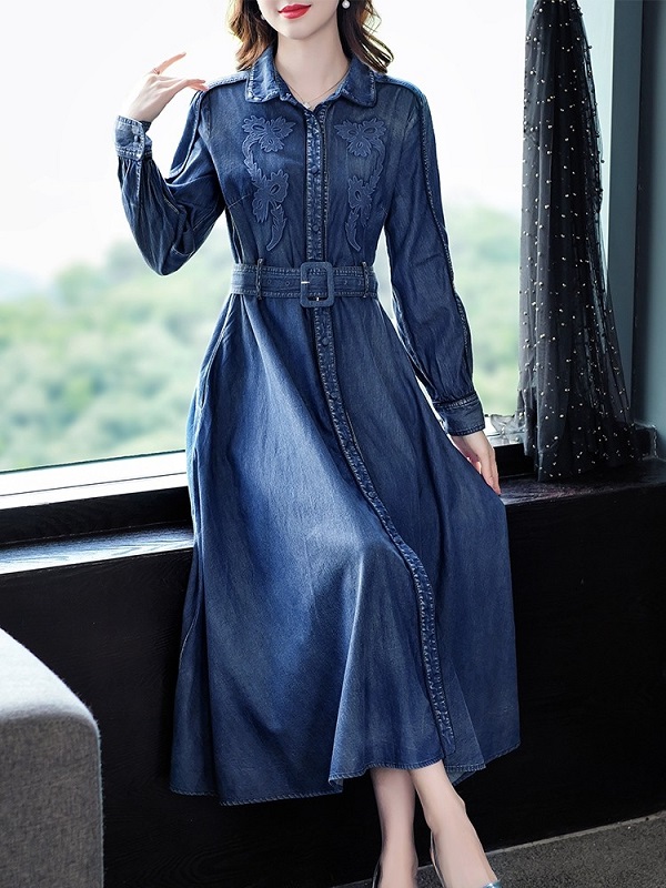 Blue Denim Bardot Maxi Dress | Kurt Muller | SilkFred