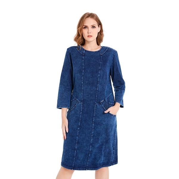 Casual Diamonds Knitted Denim Slim Fit Street Wear Midi Dress