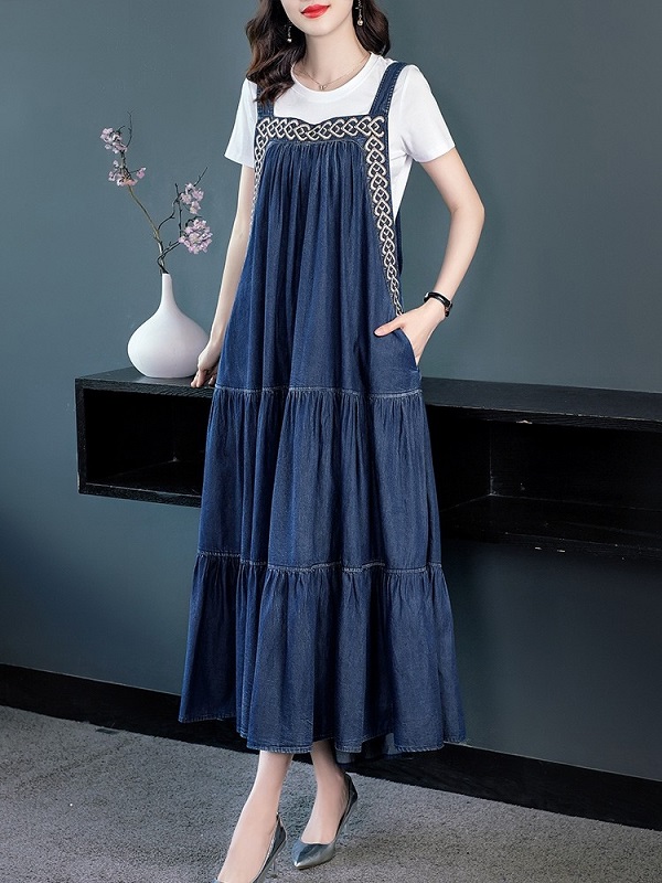 New Long Mid-Calf Denim Dress