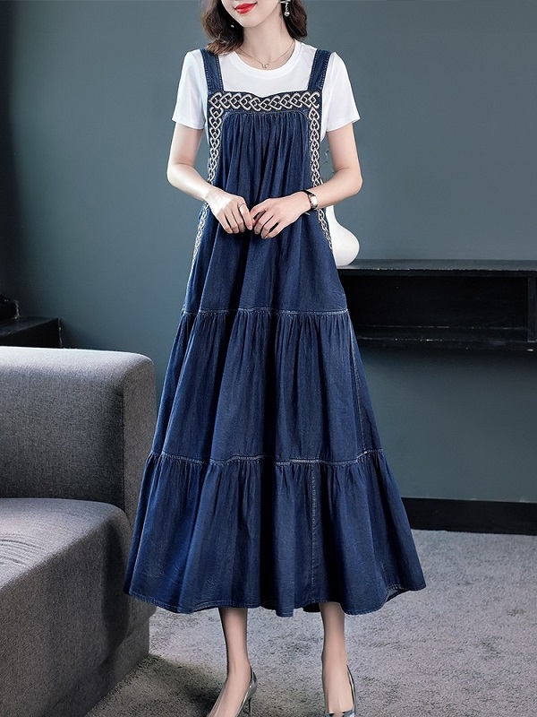 New Long Mid-Calf Denim Dress - Image 2