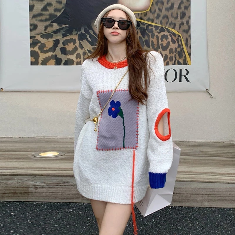 Casual Full Sleeve O-Neck Loose Sweater - Image 4