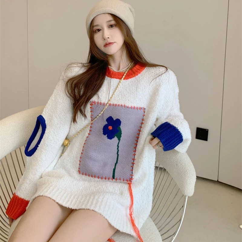 Casual Full Sleeve O-Neck Loose Sweater - Image 2