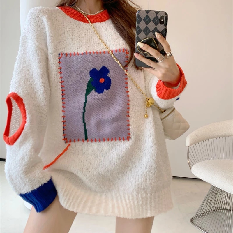 Casual Full Sleeve O-Neck Loose Sweater - Image 5