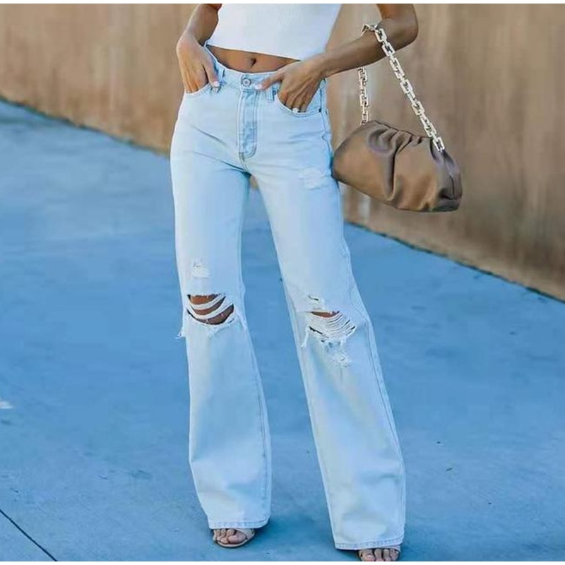 Casual Mid Waist Full length Wide leg Loose Denim Jeans - Image 7