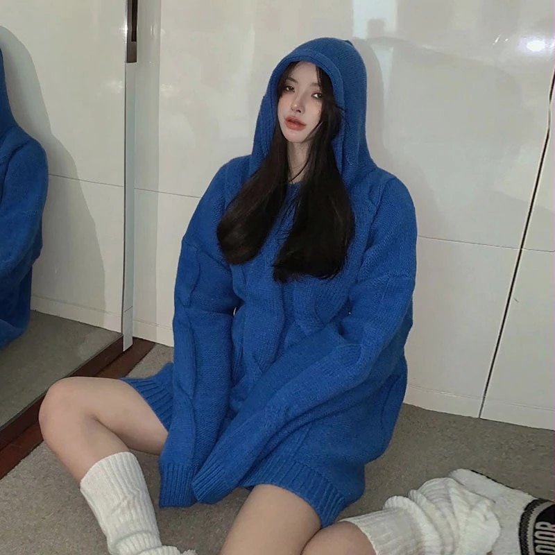 Long Sleeve Casual Hooded Collar Loose Sweater