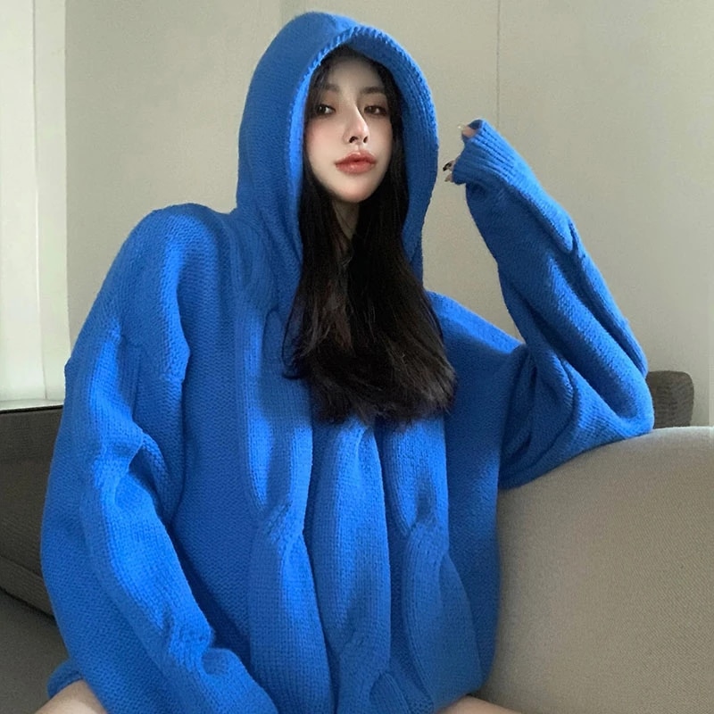 Long Sleeve Casual Hooded Collar Loose Sweater - Image 6