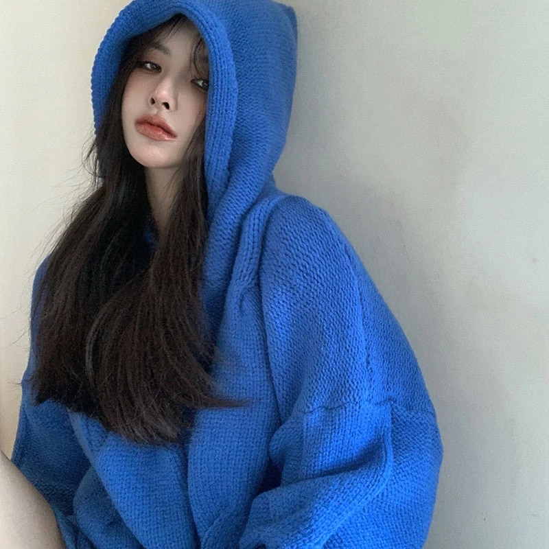 Long Sleeve Casual Hooded Collar Loose Sweater - Image 4