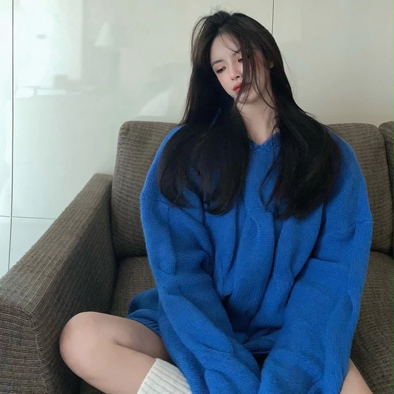 Long Sleeve Casual Hooded Collar Loose Sweater - Image 3