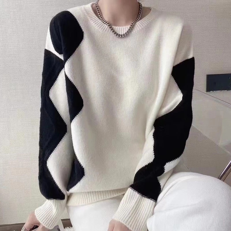 O-Neck Long Sleeve Striped Loose Sweater - Image 6