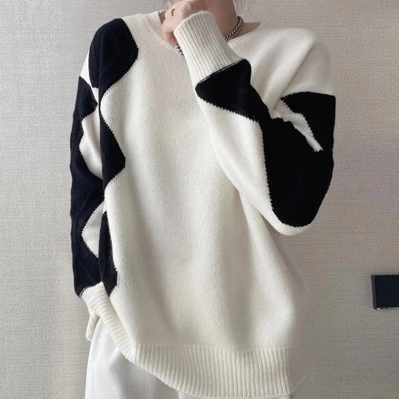 O-Neck Long Sleeve Striped Loose Sweater - Image 5