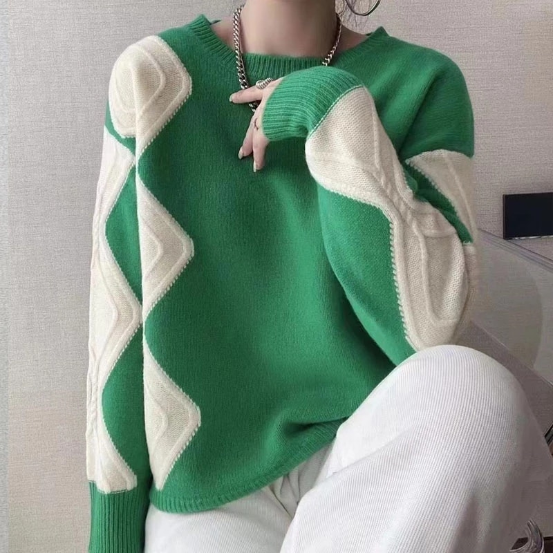 O-Neck Long Sleeve Striped Loose Sweater - Image 2
