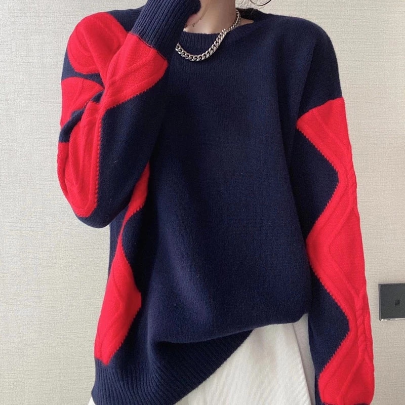 O-Neck Long Sleeve Striped Loose Sweater