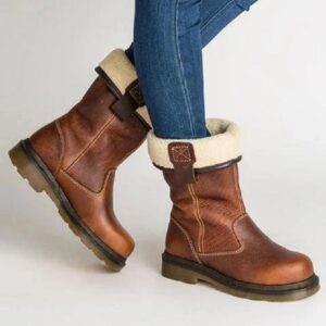 Round Toe Slip On Vintage Mid Calf Boots