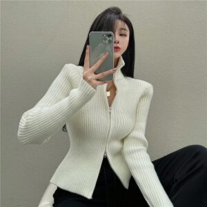 Sexy Turtleneck Double Zipper Long Sleeve Sweater