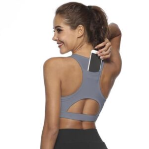 Sports Bra with Phone Pocket Fitness Yoga Tank Crop Top Gym