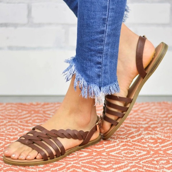 Braided Open Toe Beach Flat Sandals - Image 4