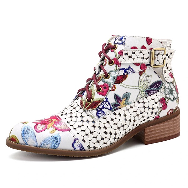 Painting Stitching Leather Zipper Boots