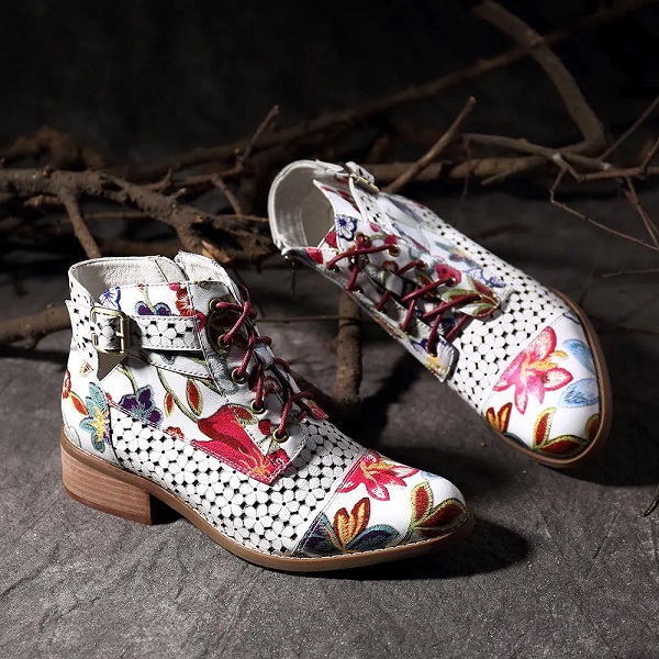 Painting Stitching Leather Zipper Boots - Image 8