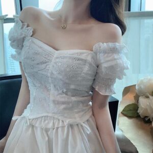 Short Puff Sleeve Square Collar Cropped Blouse