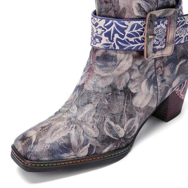 Style Painting Side-zip Chunky Heel High Boots - Image 3