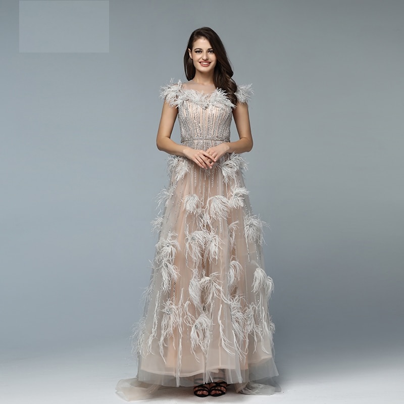 Elegant Feathers Beading A-Line Evening Dresses - Image 2