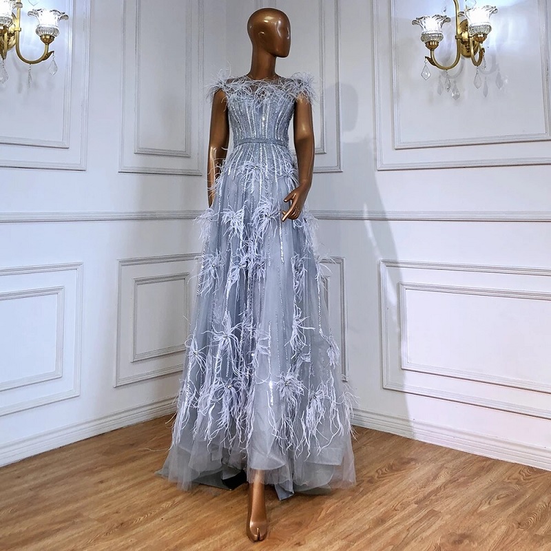 Elegant Feathers Beading A-Line Evening Dresses - Image 5