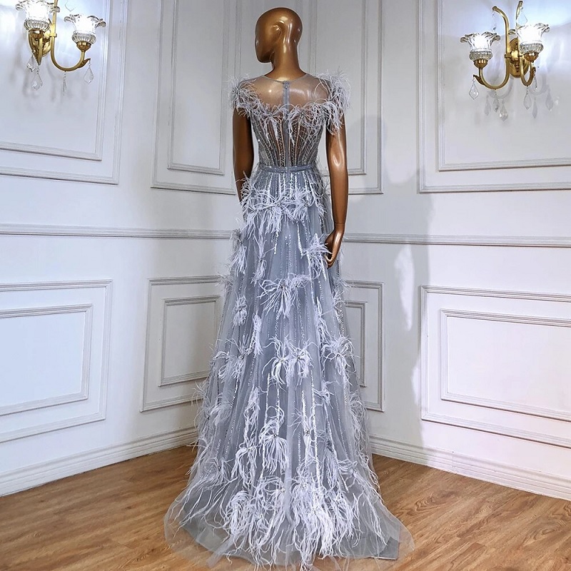 Elegant Feathers Beading A-Line Evening Dresses - Image 6