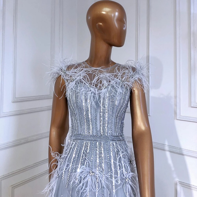 Elegant Feathers Beading A-Line Evening Dresses - Image 7