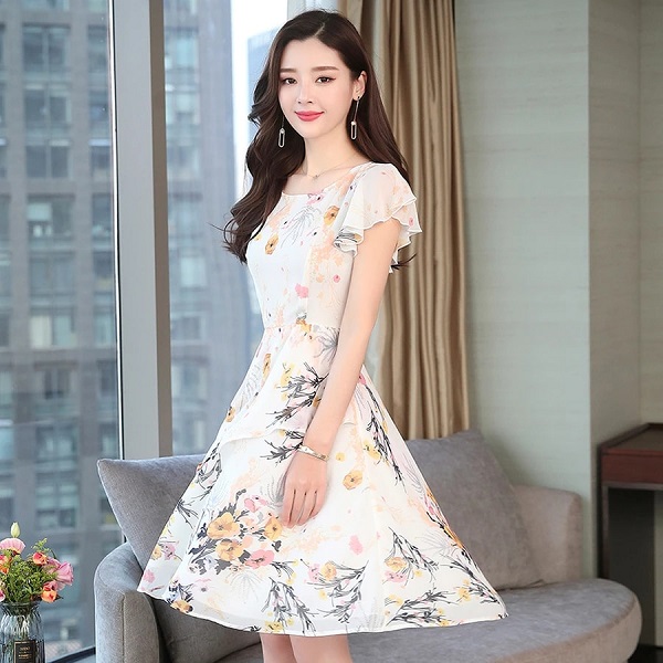 Floral Plus Size Print Chiffon Dress - TD Mercado
