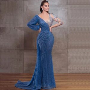Mermaid O-Neck Long Sleeves Beading Sparkle Formal Dress