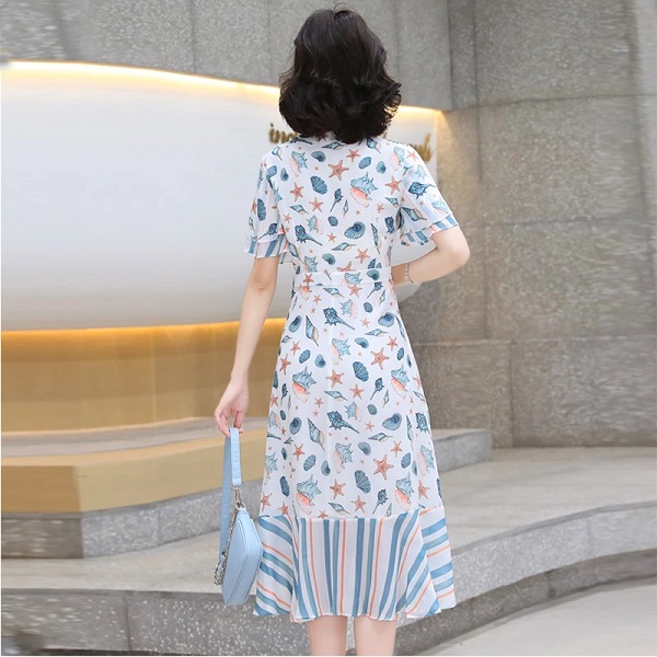 Midi Casual V Neck Chiffon Dress - Image 3