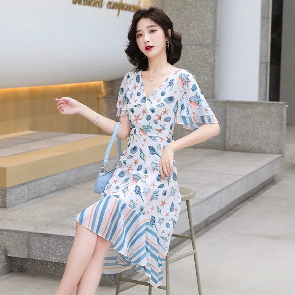 Midi Casual V Neck Chiffon Dress - Image 2