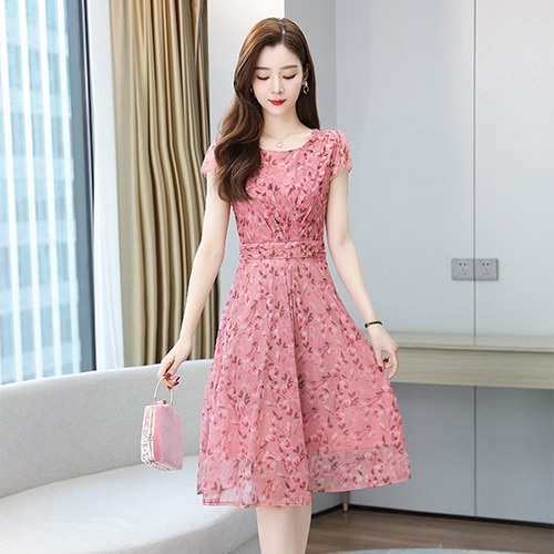 Plus Size Floral Casual Chiffon Dress - Image 5