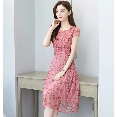 Plus Size Floral Casual Chiffon Dress