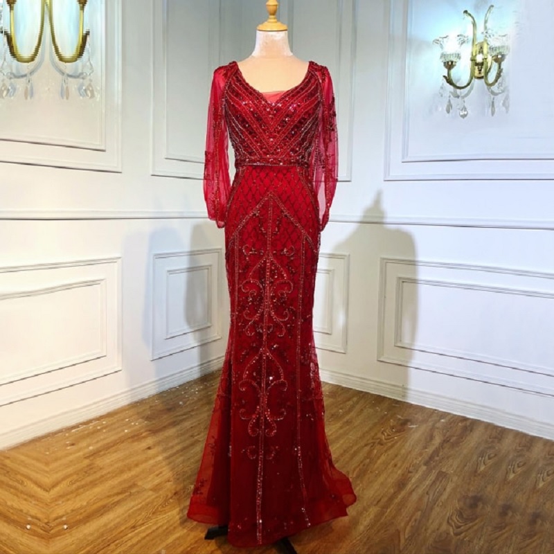 V-Neck Sexy Crystal Shawl Yarn Evening Dresses - Image 2