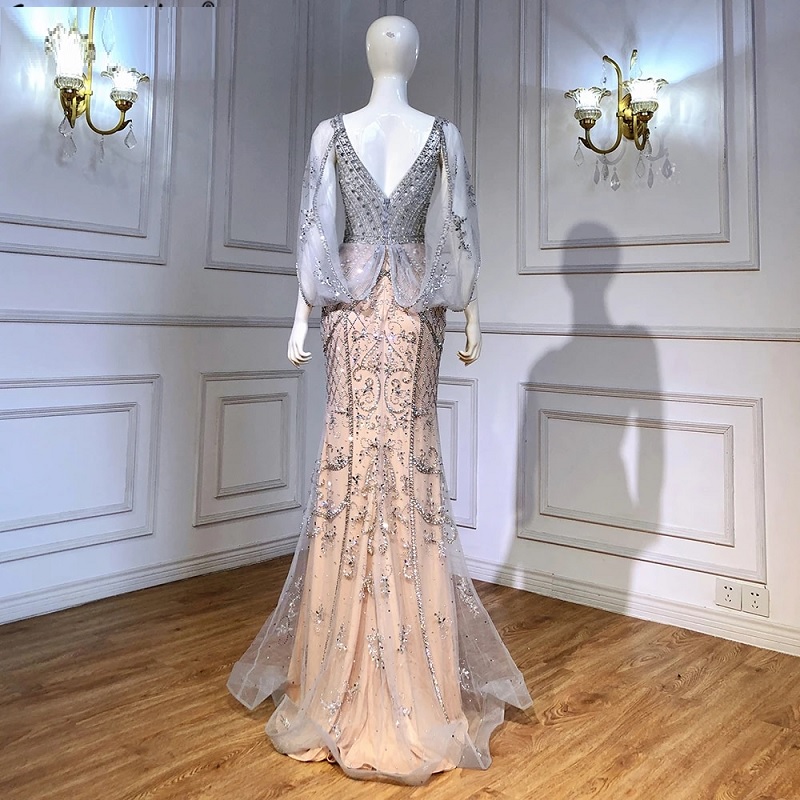 V-Neck Sexy Crystal Shawl Yarn Evening Dresses - Image 5