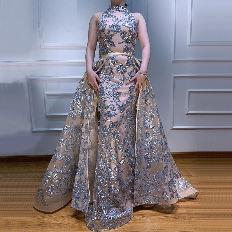 Sequined Sparkle Vintage Halter Luxury Sexy Evening Dress - Image 3