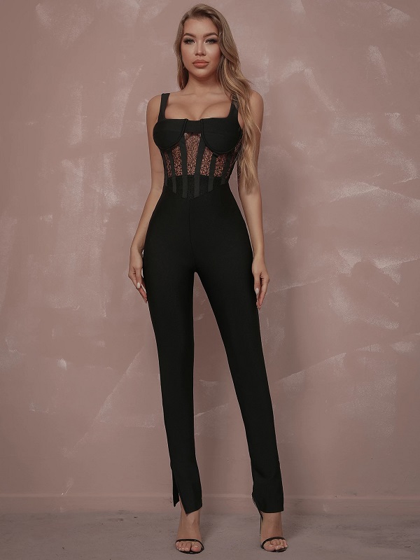 Sexy Lace Sleeveless Long Pants Jumpsuits - Image 2