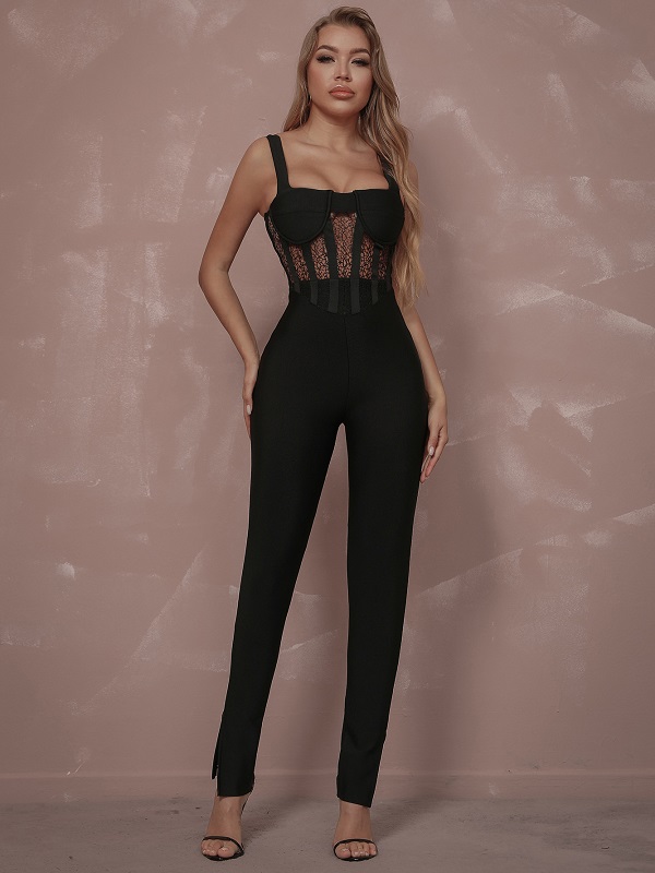 Sexy Lace Sleeveless Long Pants Jumpsuits - Image 3