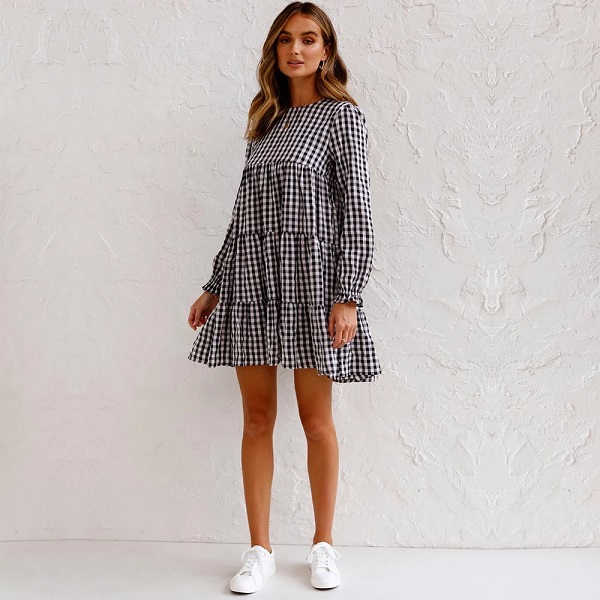 Casual Long Sleeve O-neck Dress - Image 3