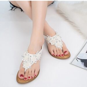 Floral Jewel Thong Cushioned Heel Strap Sandals