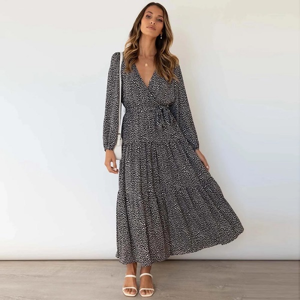 Floral Print Casual Long Sleeve V-neck Maxi Dress