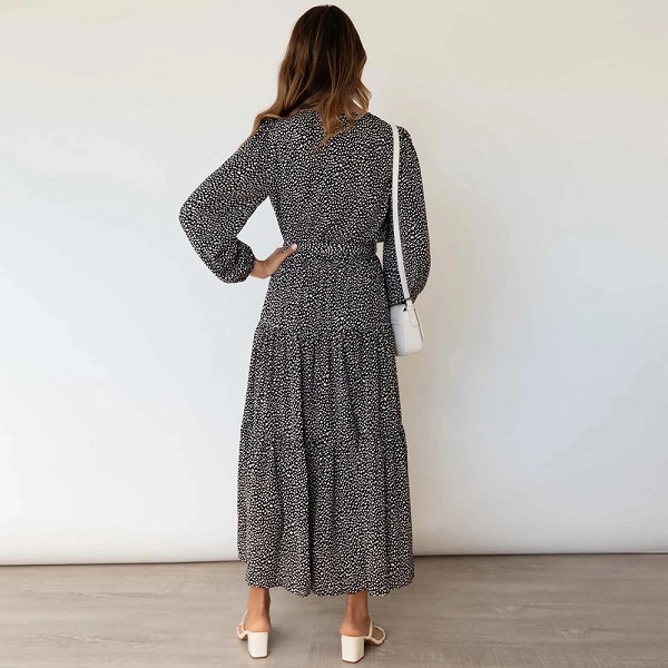 Floral Print Casual Long Sleeve V-neck Maxi Dress - Image 4