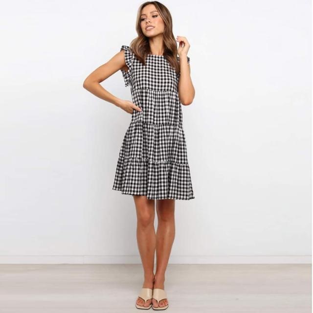 Solid Ruffled High-waist Sleeveless Mini Dress