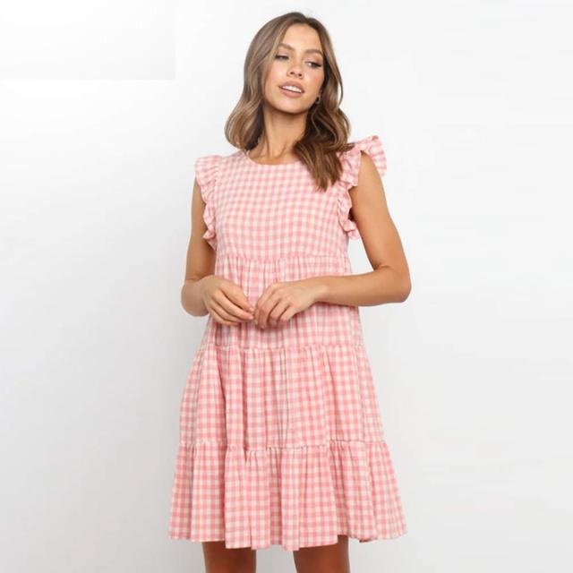 Solid Ruffled High-waist Sleeveless Mini Dress - Image 4