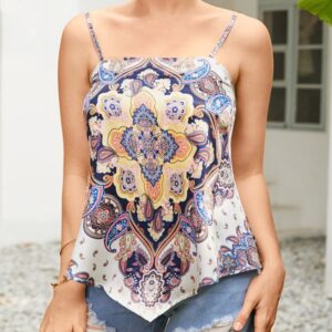 Paisley Backless Design Handkerchief Hem Sleeveless Cami