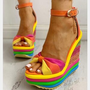 Rainbow Platform Shoes Open Toes and Ankle Straps