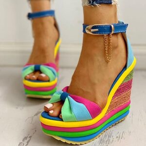 Rainbow Platform Shoes Open Toes and Ankle Straps - TD Mercado